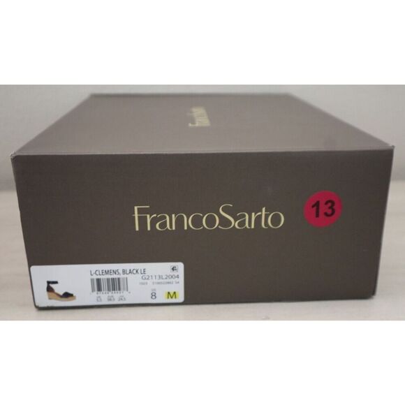 Franco Sarto WMN Sz 8M Black Leather Clemens Raffia Espadrille Wedge Sandals - Picture 12 of 12